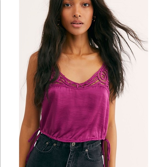 Free People Tops - NWT Free People Blouson Purple Satin Crop Top